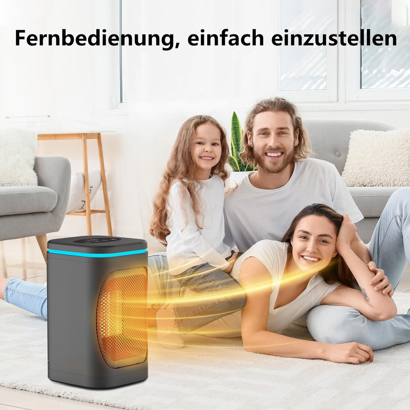 Wosilsor Energiesparender Heizlüfter, leise Heizung PTC Keramik mit Fernbedienung, 3 in 1 Elektroheizung/Lüfter/Nachtlicht, 2 Heizstufen, 3 Timing, Überhitzung Kippenschutz für Schlafzimmer Desk