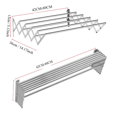 IBVIVIC Wäscheständer zur Wandmontage Wandtrockner ausziehbar aus Edelstahl mit 7 Stangen, platzsparend kompakt, Tragkraft 25 kg, Silber