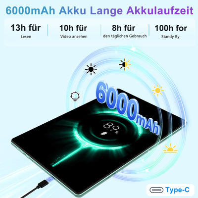 fezawio Android 14 Tablet 10 Zoll 20GB RAM+128GB ROM, Octa-Core WiFi 6, 6000mAh, (1TB TF) Tablet mit Tastatur und Maus-(grün)