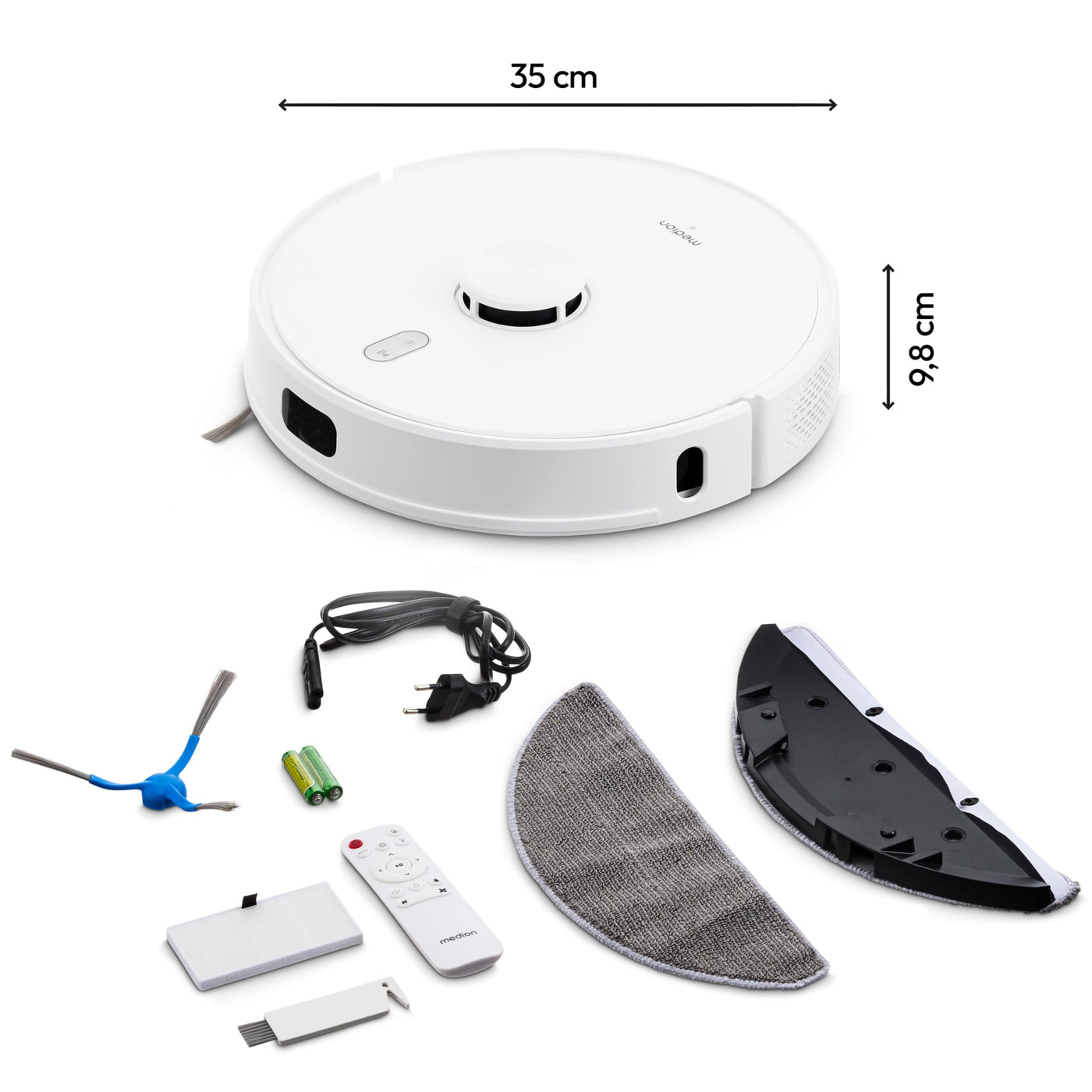 MEDION Saugroboter mit Lasernavigation und Wischfunktion X41 SW (Starke 8000Pa Saugkraft, 2in1 Roboterstaubsauger, präzise Kartenerstellung, Go & No Go Bereiche, mehrere Etagen)