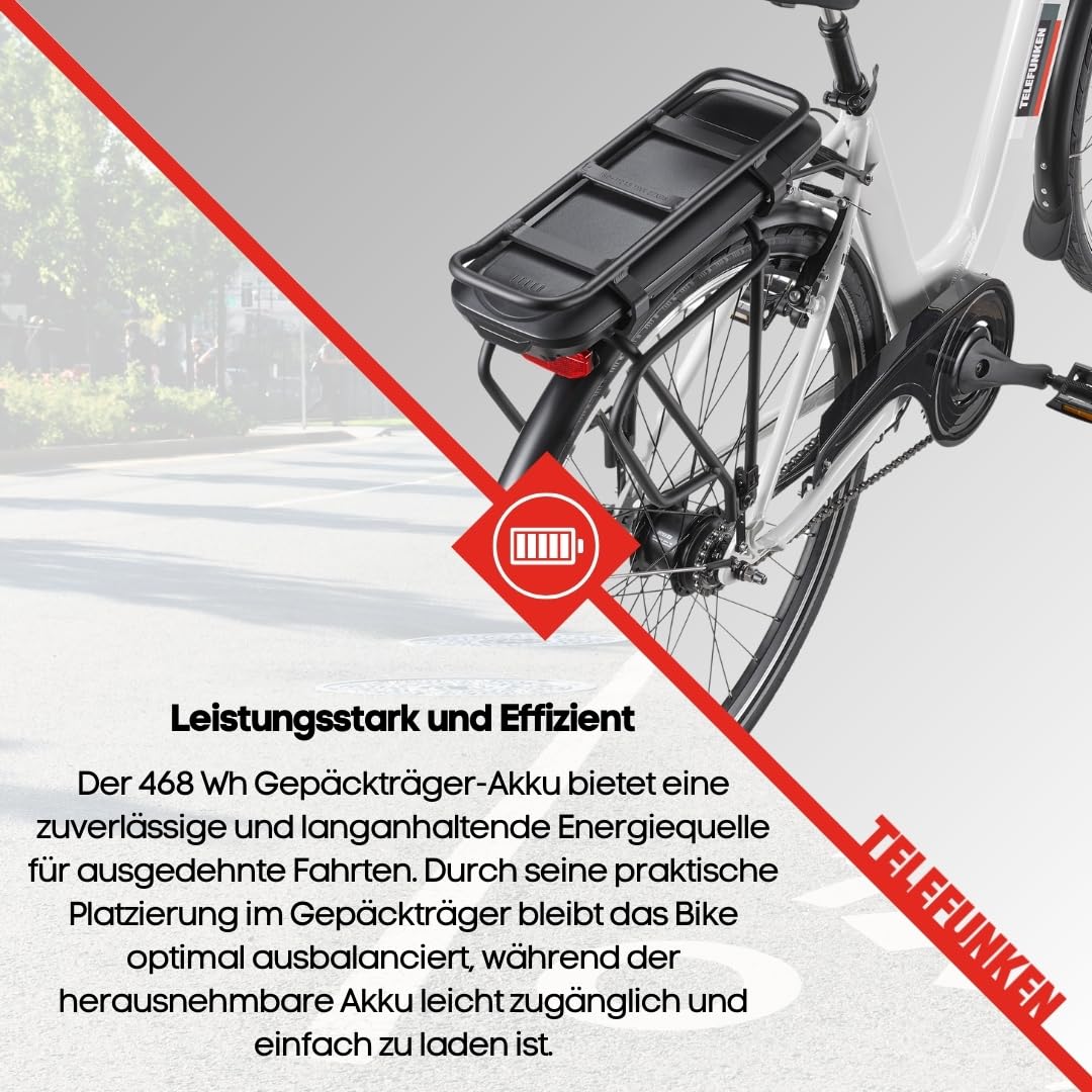 TELEFUNKEN E-Bike Damen 28 Zoll, Elektrofahrrad Frontmotor, 7-Gang Nabenschaltung, V-Bremsen, Pedelec Citybike inkl. Fahrradschloss, RC845 Multitalent