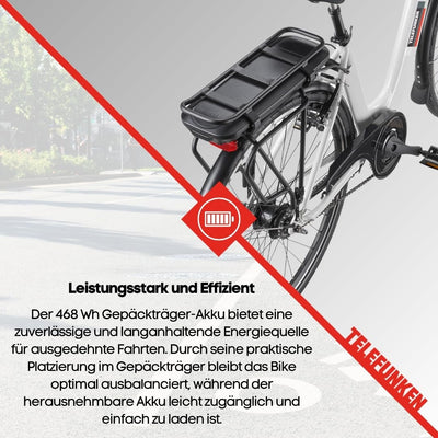 TELEFUNKEN E-Bike Damen 28 Zoll, Elektrofahrrad Frontmotor, 7-Gang Nabenschaltung, V-Bremsen, Pedelec Citybike inkl. Fahrradschloss, RC845 Multitalent