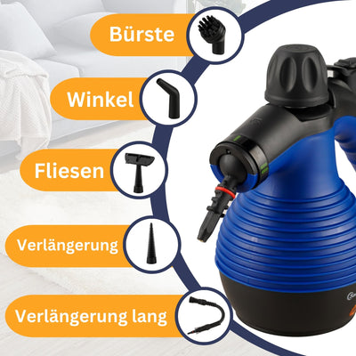 Sommertal SC350 - tragbarer Dampfreiniger inkl Zubehör – kompakter Hand-Dampfreiniger für Polstermöbel, Fliesen, Böden – Steam Cleaner - 350 ml, 110°C Dampf - nachhaltig ohne Chemie - GS geprüft