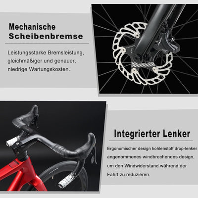 KABON Gravel Bike Rennrad Carbon, 28 Zoll Rennrad 40c Reifen Carbon Rahmen Gabel und Sattelstütze mit 18 Gänge, Integrierter Carbon-Lenker Scheibenbremse rennrad Herren Damen