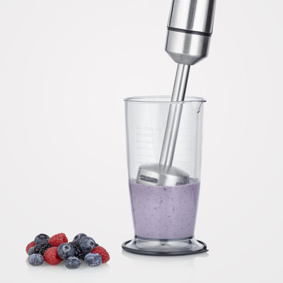 SEVERIN Kabelloser Stabmixer mit Premium-Set, abnehmbarer Mixstab, mit Pürierstab, Multizerkleinerer, Mixbehälter, Kartoffelstampfer & Schneebesen, schwarz/Edelstahl-gebürstet, SM 3775