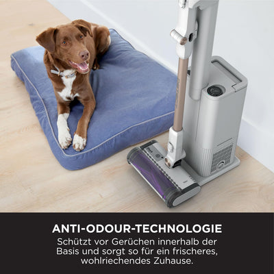 Shark Detect Clean & Empty Akku-Staubsauger, kraftvolle Saugkraft mit DirtDetect-Technologie, selbstleerender 2-l-Basisstation, 60 Min. Laufzeit, Anti Hair Wrap, Staub-Fugendüse, Weiß IW3612EU