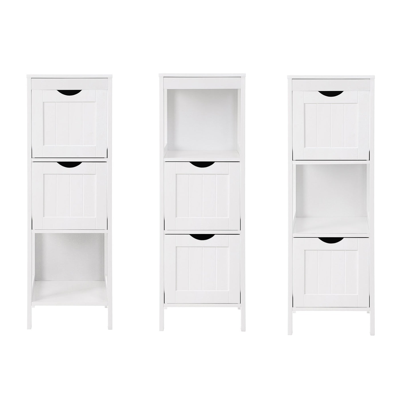 VASAGLE Badkommode, Badschrank, vielseitig einsetzbares Badregal mit 4 Etagen, Badezimmerschrank aus Holz, Eckschrank, Medizinschrank, weiß, BBC42WT