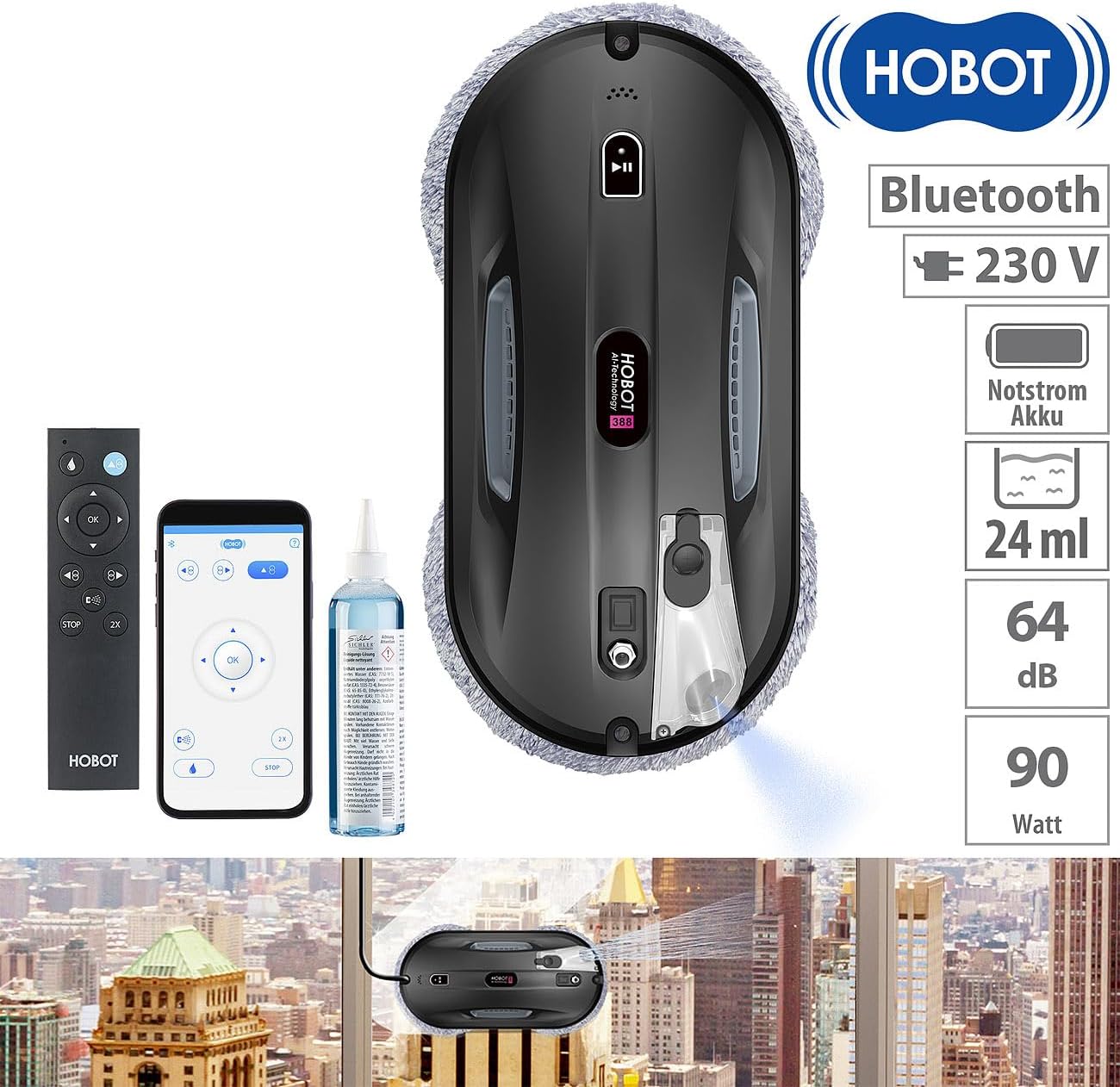 Sichler Exclusive Fenstersaugroboter: HOBOT-388 Profi-Fensterputz-Roboter, Sprüh-Funktion, App (Fensterputzautomat, Profi-Fensterputzroboter, Elektrischer Fensterreiniger)
