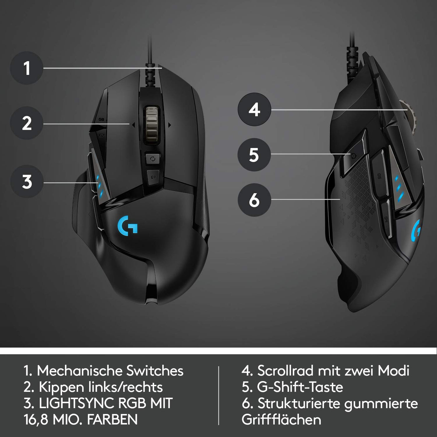 Logitech G502 HERO High-Performance Gaming-Maus mit HERO 25K DPI optischem Sensor, RGB-Beleuchtung, Gewichtstuning, 11 programmierbare Tasten, anpassbare Spielprofile, PC/Mac - Schwarz