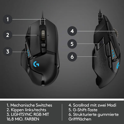 Logitech G502 HERO High-Performance Gaming-Maus mit HERO 25K DPI optischem Sensor, RGB-Beleuchtung, Gewichtstuning, 11 programmierbare Tasten, anpassbare Spielprofile, PC/Mac - Schwarz