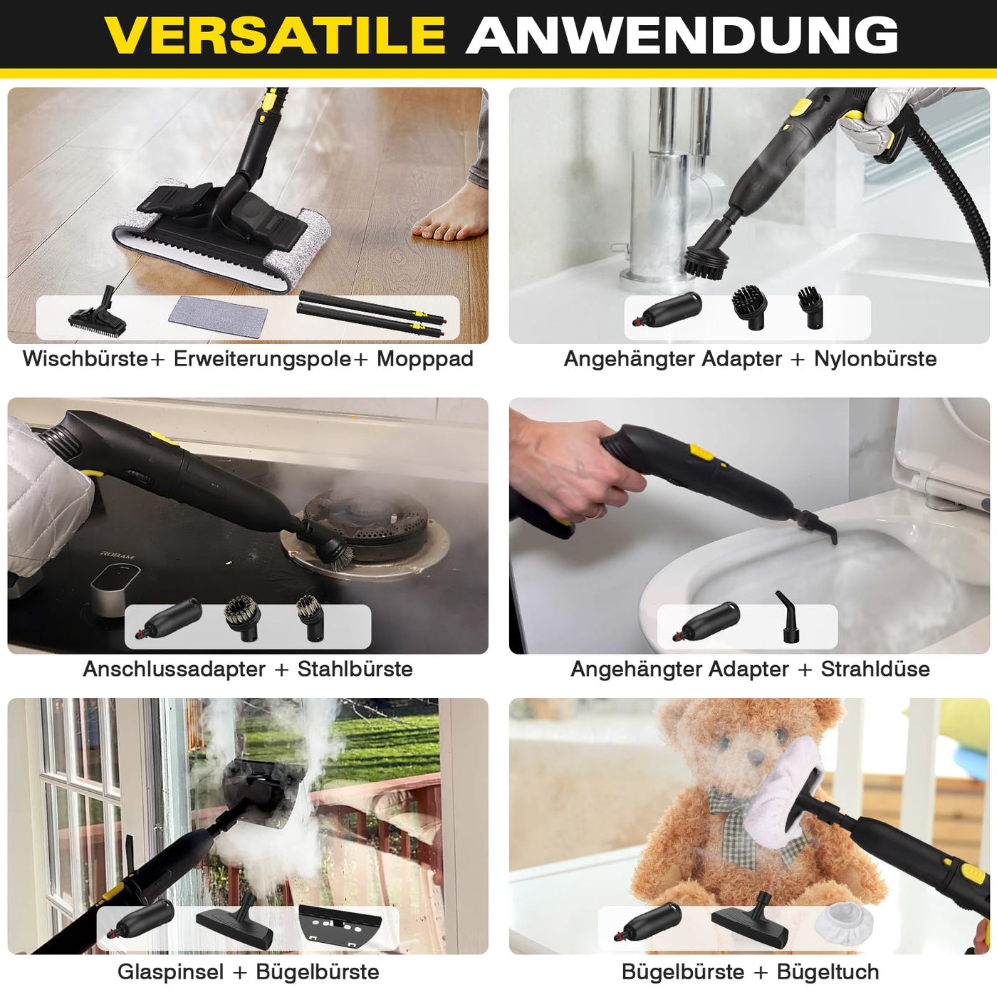 KROQO Dampfreiniger,Mehrzweck-Dampfreiniger Handgerät,Dampfreiniger für alles mit 23-Zubehörteilen,Entfernen von Tapeten,Boden,Teppich,Sofa,Polstermöbel,Auto,Fliesen,Polster,Bad- 1.5L Steam Cleaner