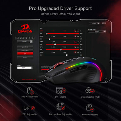 Redragon M612 Predator RGB Gaming Maus, 8000 DPI kabelgebundene optische Maus mit 11 programmierbaren Tasten & 5 Hintergrundbeleuchtungsmodi, Software unterstützt DIY Keybinds Rapid