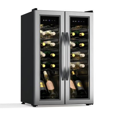 Klarstein Vinamour Weinkühlschrank 2 Zonen - 24 Flaschen, 5-18 °C, Touch-Steuerung, LED-Beleuchtung, Freistehend, Edelstahl-Doppeltür, Weinklimaschrank