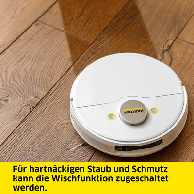 Kärcher Saugroboter RCV 5 mit Wischfunktion, App-Steuerung, LiDAR-Laser-Navigation, Dual-Laser und KI, Kartierung, Raum- und Hinderniserkennung, 5000 Pa, 120 min Laufzeit, für Hartböden und Teppiche