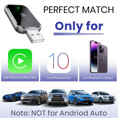 AIZEO Wireless CarPlay Adapter, Superschnelle Upgrade von Wired auf Wireless, Plug und Play, Mini & Stabiler, kompatibel mit iPhone iOS 10+ & Autos mit Wired CarPlay, Black