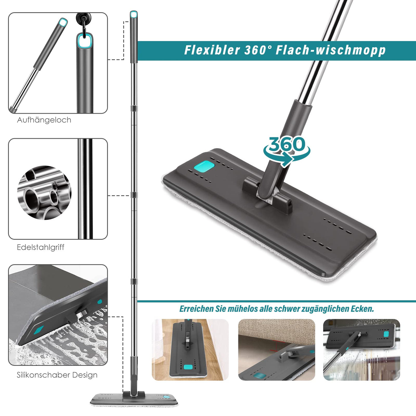 Myiosus Wischmopp Set mit Eimer, Bodenwischer mit Auswringfunktion, 6 Mikrofaser Mehrweg Wischpads Enthalten, Putzeimer mit Wischmop, Mop and Buckets Sets für Hartholz Fliesen Marmor Laminat