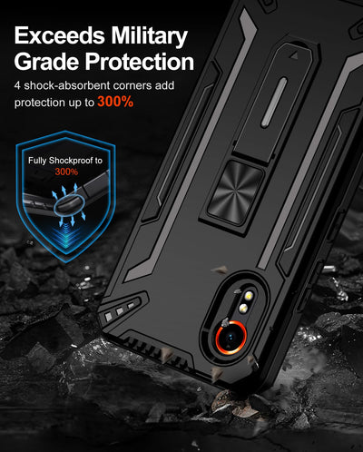 ivoler Hülle für Samsung Galaxy Xcover 7 mit Ständer und 2 Stück Panzer Schutz Glas, [Kameraschutz] [Militärischer] Stoßfest Handyhülle Kratzfest Schutzhülle Anti-Fingerabdruck Case Cover, Schwarz