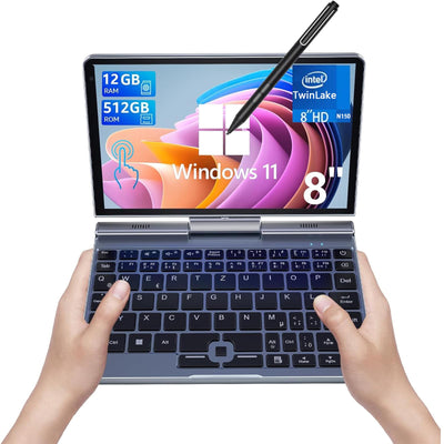 KOOSMILE 8" Touchscreen Laptop, Mini Laptops 2 in 1 Laptop mit Tastatur 12 GB LPDDR5-RAM, 512 GB/1 TB SSD, Wi-Fi 6, BT 5.2, HDMI, 2-MP-Kamera, Convertible Computer (N150-12GB+512GB)