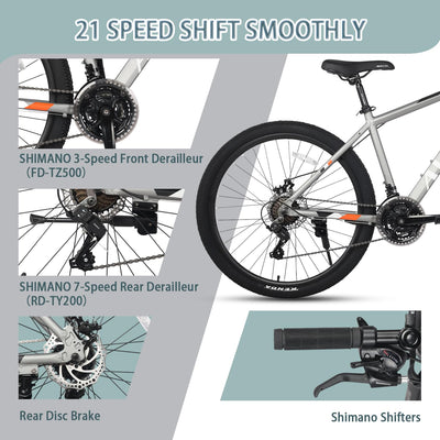 AVASTA AV300 26 Zoll Mountainbike MTB Pendlerrad Leichter Aluminiumrahmen 21 Gang Schaltung Vorderradfederung Scheibenbremsen vorne und hinten, Grau