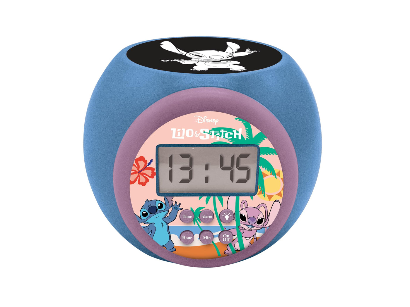 Lexibook, Disney Stitch, Projektionswecker mit Schlummerfunktion und Alarmfunktion, Nachtlicht mit Timer, LCD-Bildschirm, batteriebetrieben, blau, RL977D