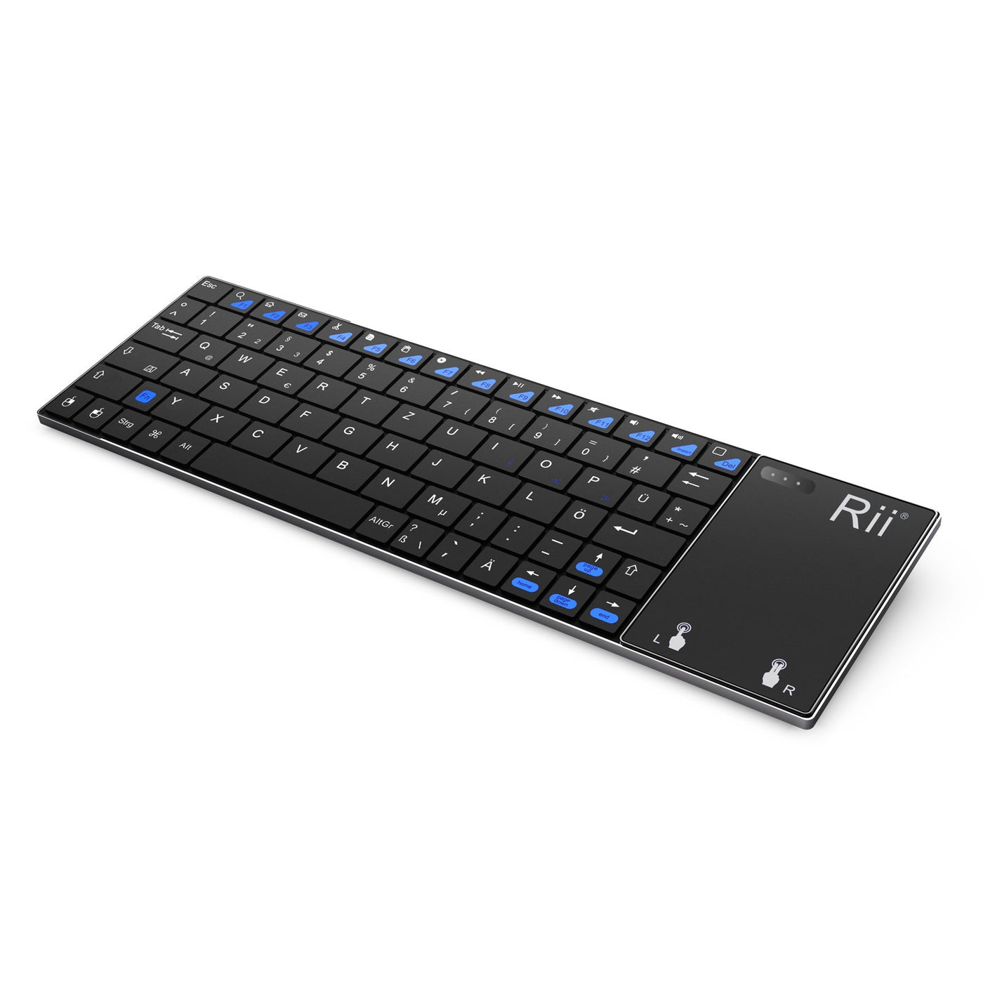 Rii K12+ Sehr Dünne 2.4GHz Wireless Kabellose Tastatur (80 Keys DE QWERTZ) mit Größe Touchpad-Maus Aluminium - gehäuse.