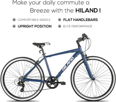 Hiland 28 Zoll 700C Trekking Bike Cityrad Damenrad 7 Gang Tiefem Durchstieg Hybrid Fahrrad Pendlerfahrrad für Frauen blau