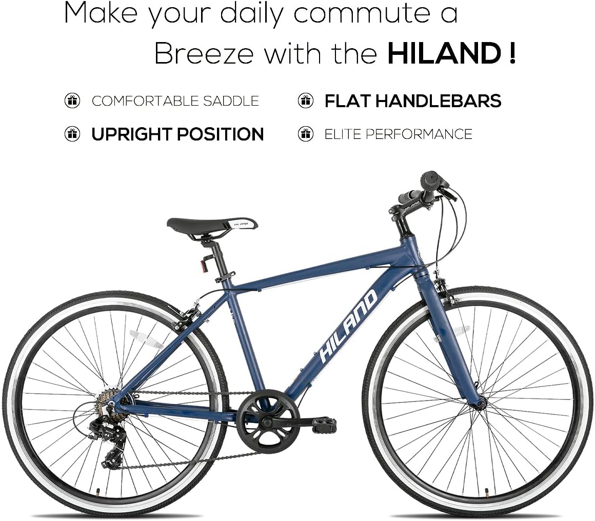 Hiland 28 Zoll Rennrad Citybike für Herren und Damen, 7-Gang City Pendlerfahrrad für Erwachsene, 700C Blau Fahrrad