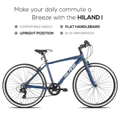 Hiland 28 Zoll 700C Trekking Bike Cityrad Damenrad 7 Gang Tiefem Durchstieg Hybrid Fahrrad Pendlerfahrrad für Frauen blau