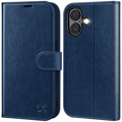 OCASE iPhone 16 Plus Hülle Handyhülle Premium PU Leder, Kartenfach Standfunktion, RFID Blhutzhülle Klapphülle Handytasche Lederhülle Kompatibel für iPhone 16 Plus (6,7 Zoll) Blau
