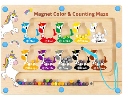 Montessori Spielzeug ab 2 3 4 5 6 Jahre Magnetspiel Labyrinth Geschenk für Mädchen Junge 3-8 Jahre Spielzeug Mädchen Junge Kinder Holzspielzeug Zahlen & Farben Lernspiele Motorikspielzeug Weihnachten