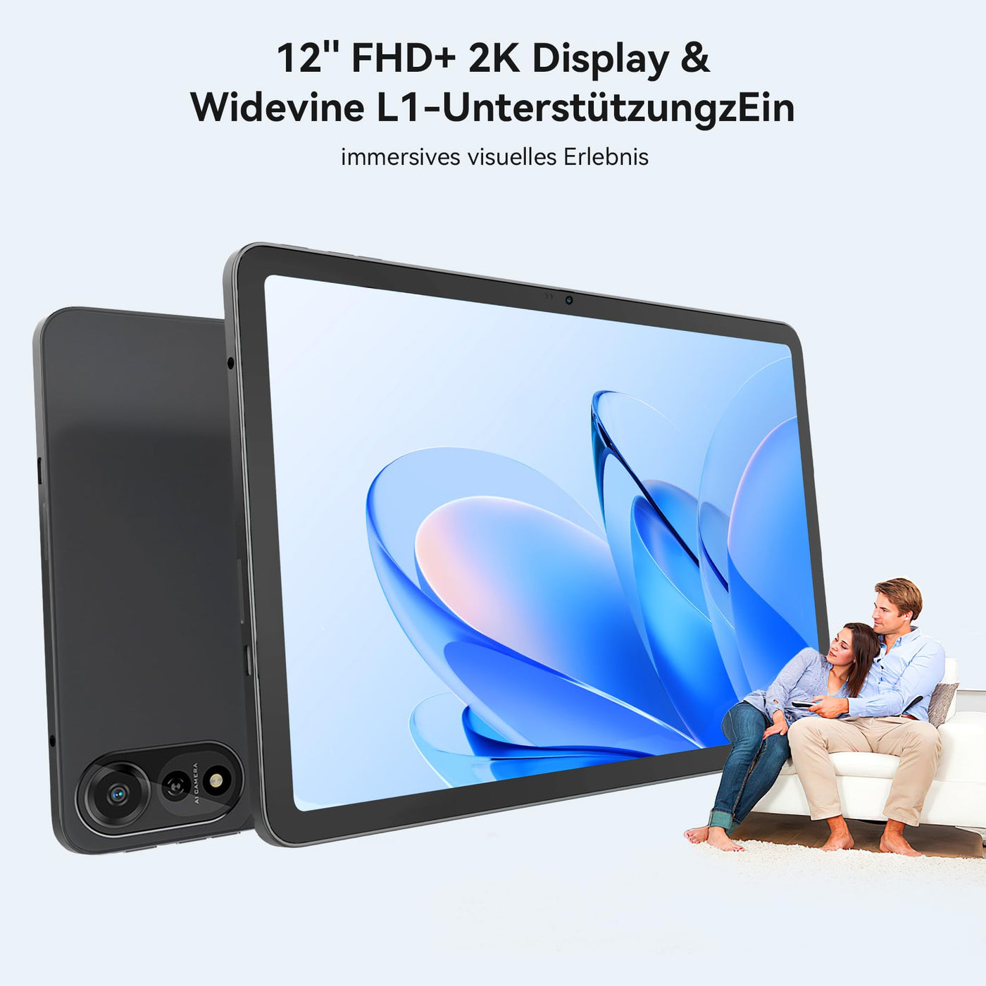 Blackview Mega2 Android 15 Tablet 12 Zoll, 36GB RAM+256GB ROM, 2K FHD Gaming Tablet mit Tastatur Maus Stift Kopfhörer, 4G LTE+5G WiFi, 9000 mAh, WideVine L1, Dual Kamera, Face ID, GPS, Hülle