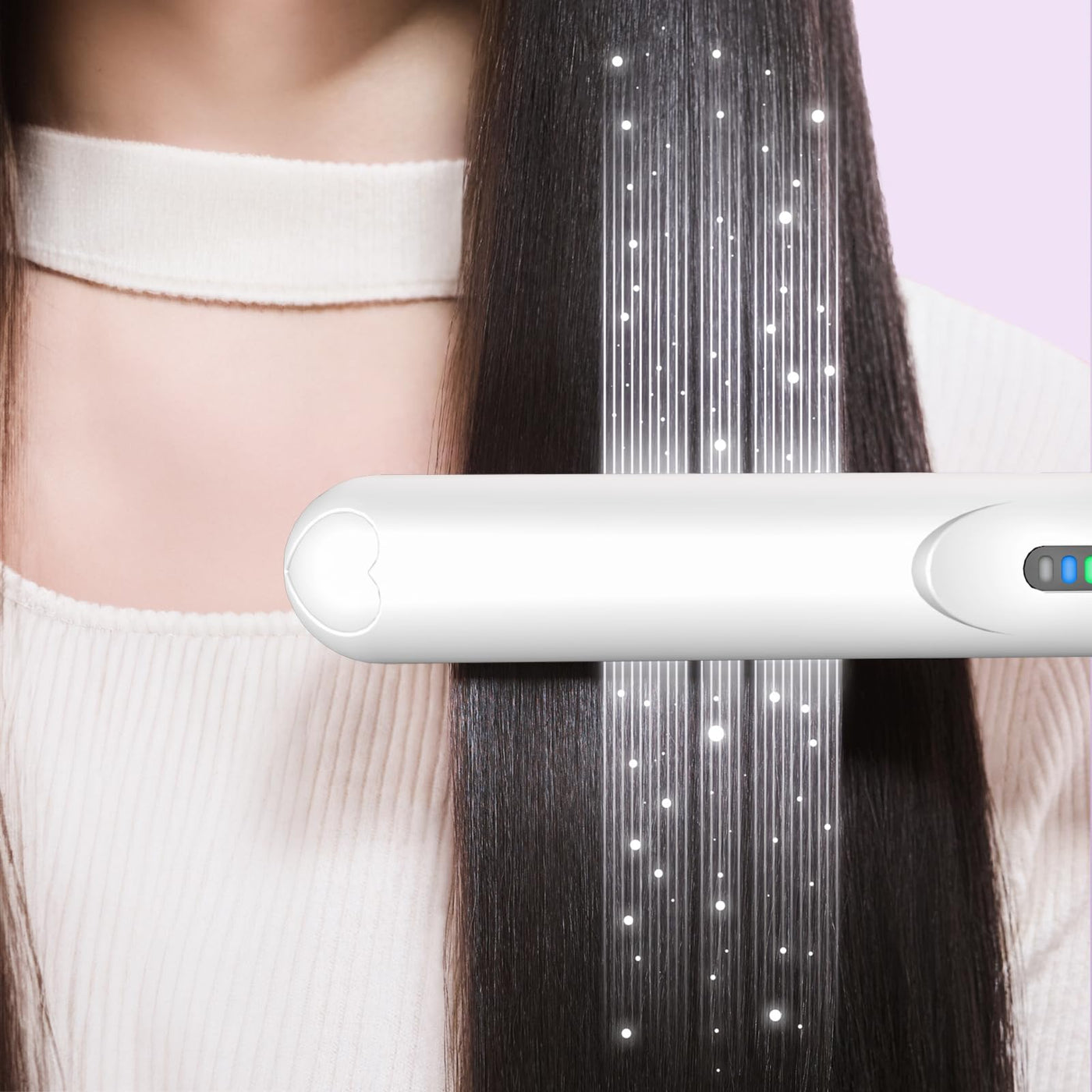 LOUIKAY Kabelloser Haarglätter 2 in 1 Lockenwickler, Mini Glätteisen Wiederaufladbares USB Glätteisen, Negative Ionen Mini Reiseglätter mit 3 Temperaturen 160/180/200℃ für kurzes & langes Haar (Weiß)