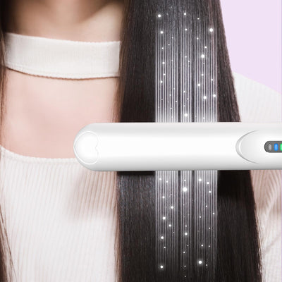 LOUIKAY Kabelloser Haarglätter 2 in 1 Lockenwickler, Mini Glätteisen Wiederaufladbares USB Glätteisen, Negative Ionen Mini Reiseglätter mit 3 Temperaturen 160/180/200℃ für kurzes & langes Haar (Weiß)