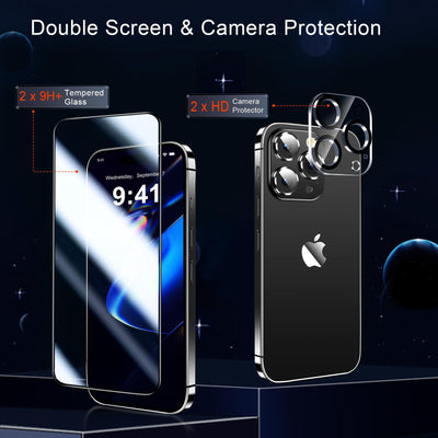 QHOHQ 5-in-1-Set für iPhone 16 Pro Hülle [Nie Vergilbung] + 2X Schutzfolie + 2X Kamera Schutzhülle, Militärstandard Rundumschutz Handyhülle Case, Stoßfest, Anti-Kratzt, Klar