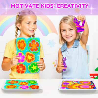 MOMUSE Bastelset Kinder ab 6 Jahre mit 2 Tabletts, Wasser-Marmorierfarbe-Set & Holz-Katzenfiguren, Kreatives Basteln Mädchen 8 Jahre, Coole Geschenke für Jungen Mädchen ab 6 8 9 10 12 Jahre