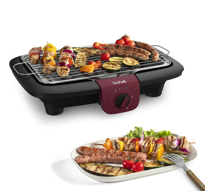 Tefal BG90E5 Easygrill Adjust Elektro- Tischgrill | 2300 Watt | 720 cm² Grillfläche | Einfache Reinigung | Schwarz/Burgunderrot