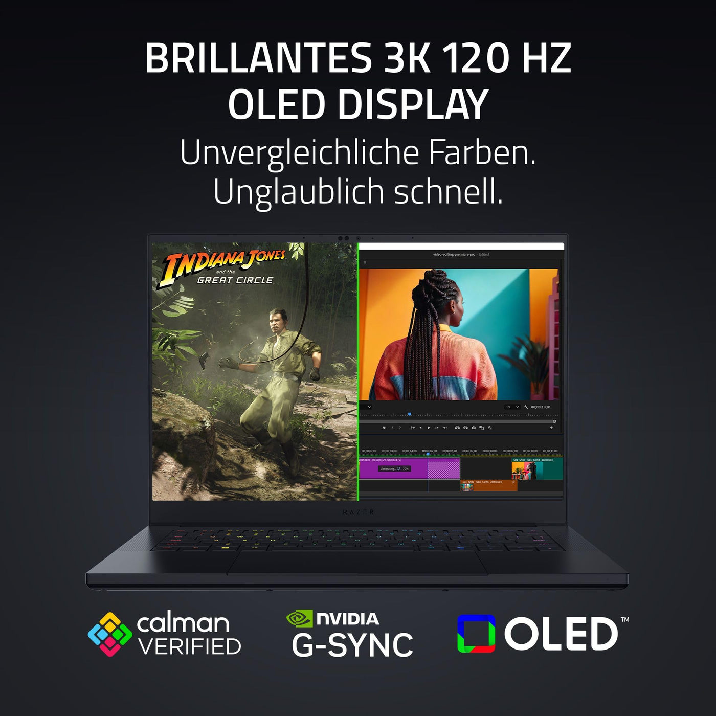 Razer Blade 14 (2025) - 14 Zoll Gaming-Laptop - NVIDIA RTX 5070 - AMD Ryzen AI 9 365-14" 3K 120Hz OLED Display - 32 GB LPDDR5X 8000 MHz - 1 TB SSD - QWERTZ DE-Layout | Schwarz