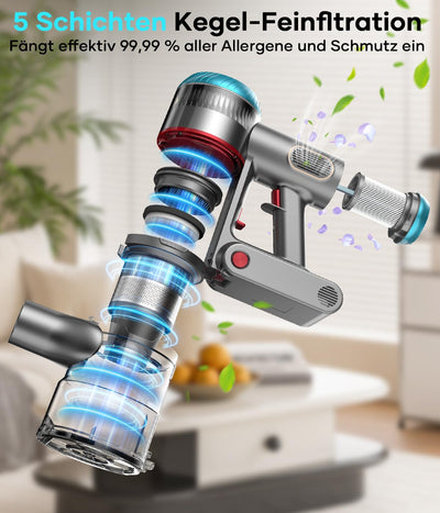 ZCAISH Akku Staubsauger, 45000Pa/550W/60 Mins Staubsauger Kabellos mit Smart Display, Staubsauger mit Wandmontiertes Laden & Anti-Verhedderung-Bürste für Teppich, Hartboden und Tierhaare(Upgrade)