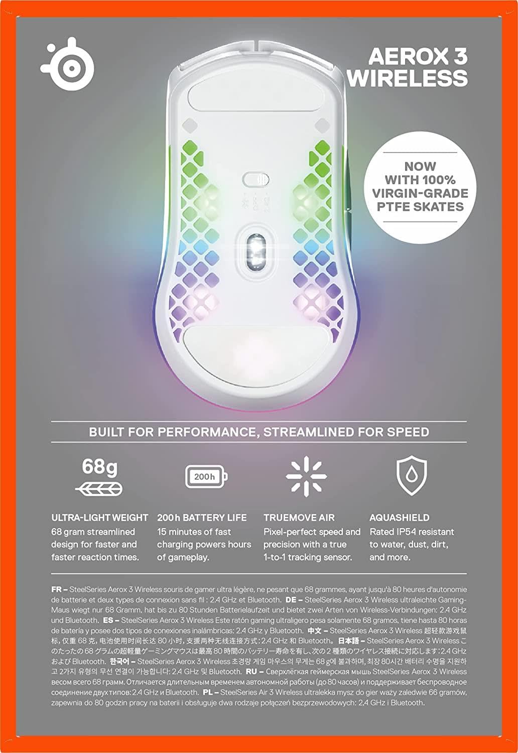 SteelSeries Aerox 3 Wireless - RGB Gaming-Mouse mit Öffnungen in der Oberfläche - Federleichtes, wasserabweisendes Design - Optischer TrueMove Air-Sensor mit 18.000 DPI - Snow