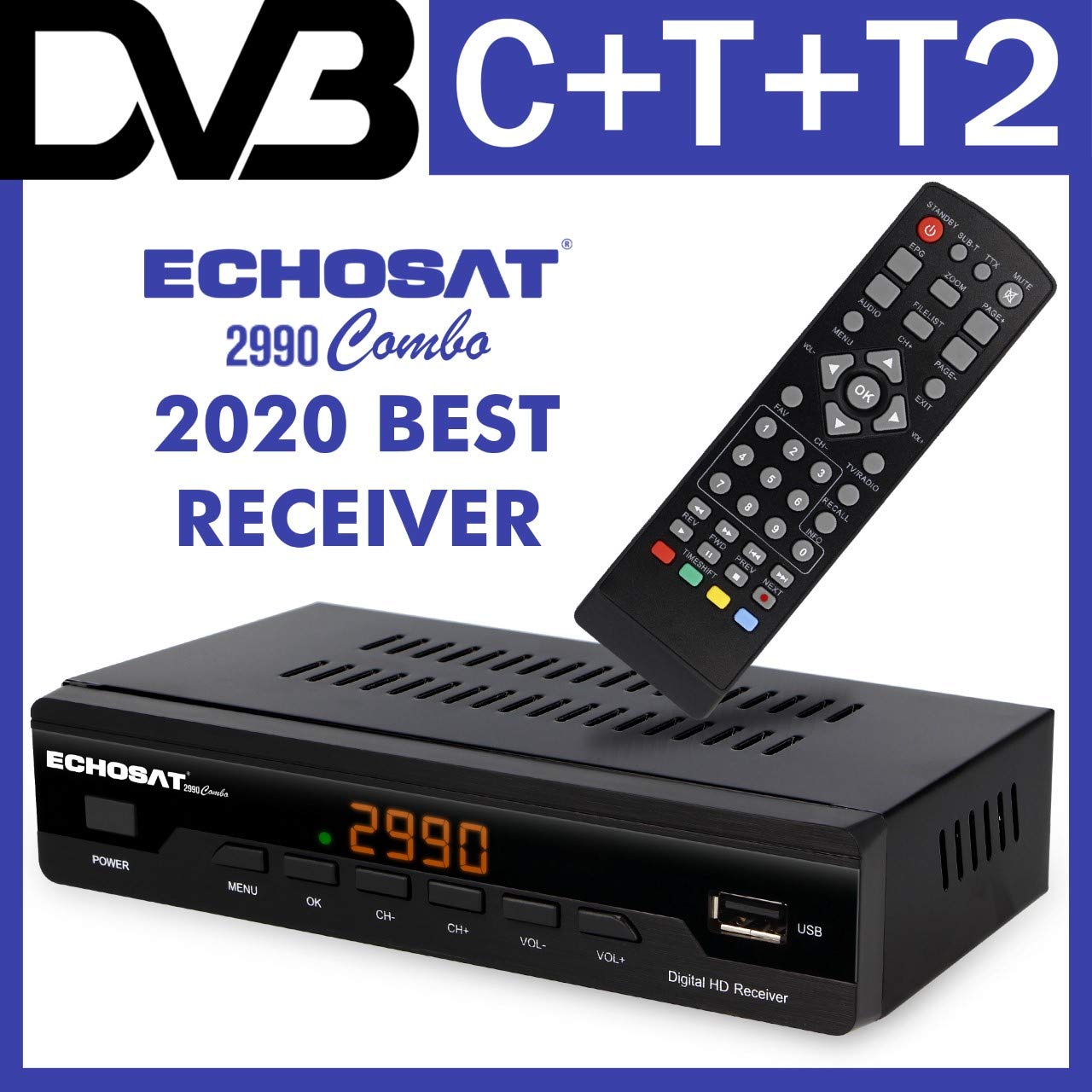 Kabelreceiver Kabel Receiver Receiver für digitales Kabelfernsehen 2990 Combo DVB-C (HDTV,DVB-C / C2, DVB-T/T2, HDMI, SCART, USB 2.0, WLAN optional) + HDMI Kabel