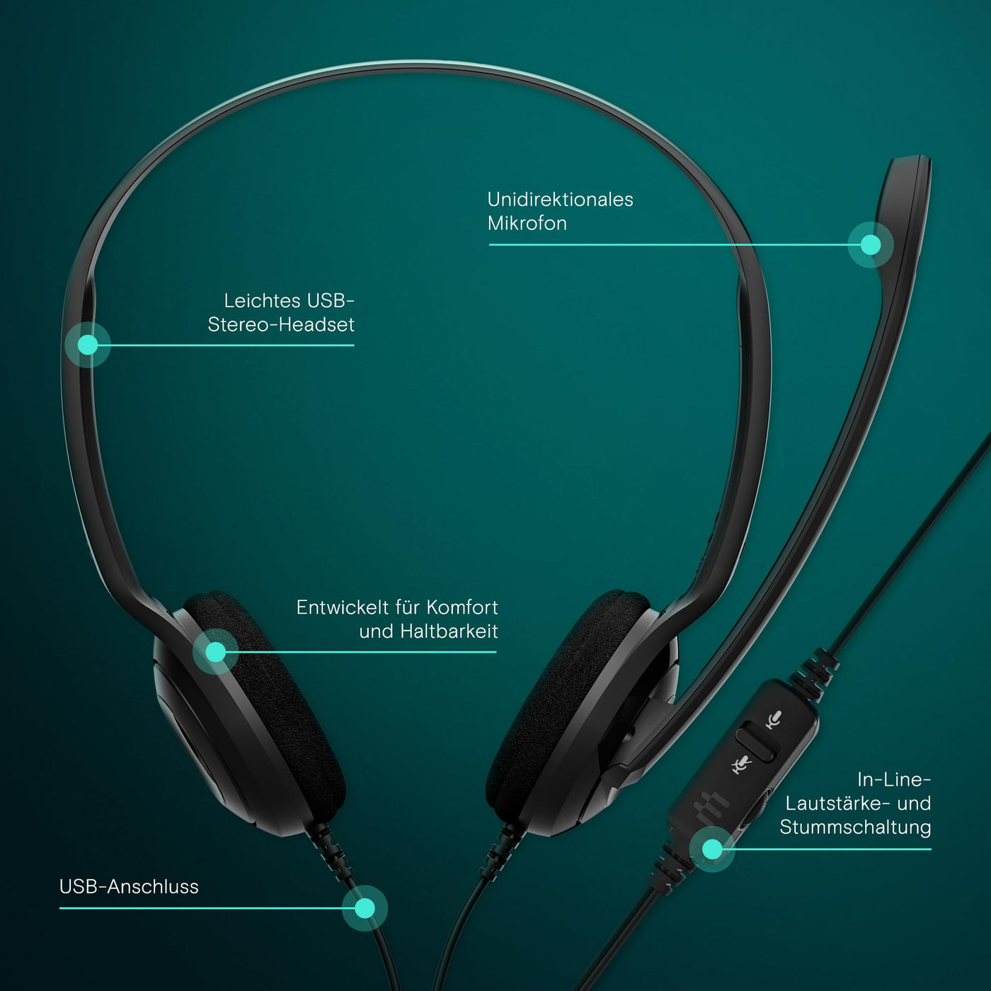 EPOS PC 8 USB On-Ear-Stereo Wired Headset mit Mikrofon, Kopfhörer mit Kabel, Inline-Lautstärke, Stummschaltung, Mikrofon-Rauschunterdrückung, Hochwertig, für Laptop, PC, Mac - Online-Anrufe Unterric