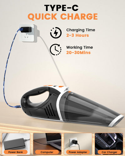 SERVOMASTER Handstaubsauger 15000Pa, Handstaubsauger Akku Kabellos mit Hoher Leistung, 2 Geschwindigkeitsstufen und LED-Licht, Mini Staubsauger mit waschbarem HEPA-Filter für Auto, Büro und Haustier