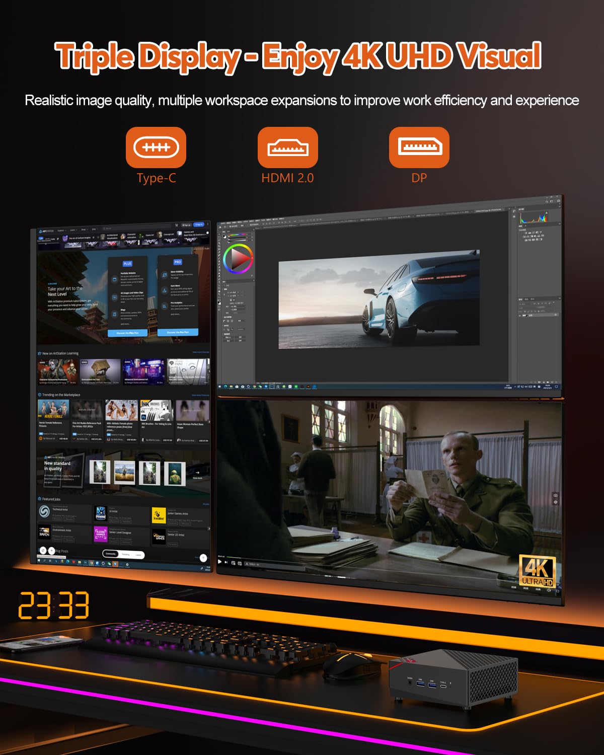 NiPoGi AM06 PRO Mini PC W-11 Pro, АMD Ryzen 7 5825U(8C/16T, bis zu 4,5 GHz), 16GB DDR4 512GB M.2 SSD Mini Desktop Computer WiFi 6, Dual-LAN, DP/HDMI 2.0/Type-C 4K UHD Triple Display für Spiele/Büro.
