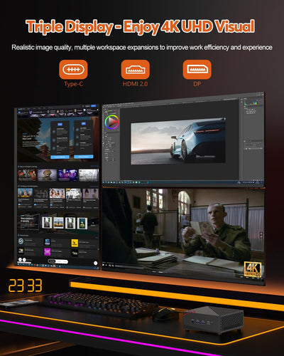 NiPoGi AM06 PRO Mini PC W-11 Pro, АMD Ryzen 7 5825U(8C/16T, bis zu 4,5 GHz), 16GB DDR4 512GB M.2 SSD Mini Desktop Computer WiFi 6, Dual-LAN, DP/HDMI 2.0/Type-C 4K UHD Triple Display für Spiele/Büro.