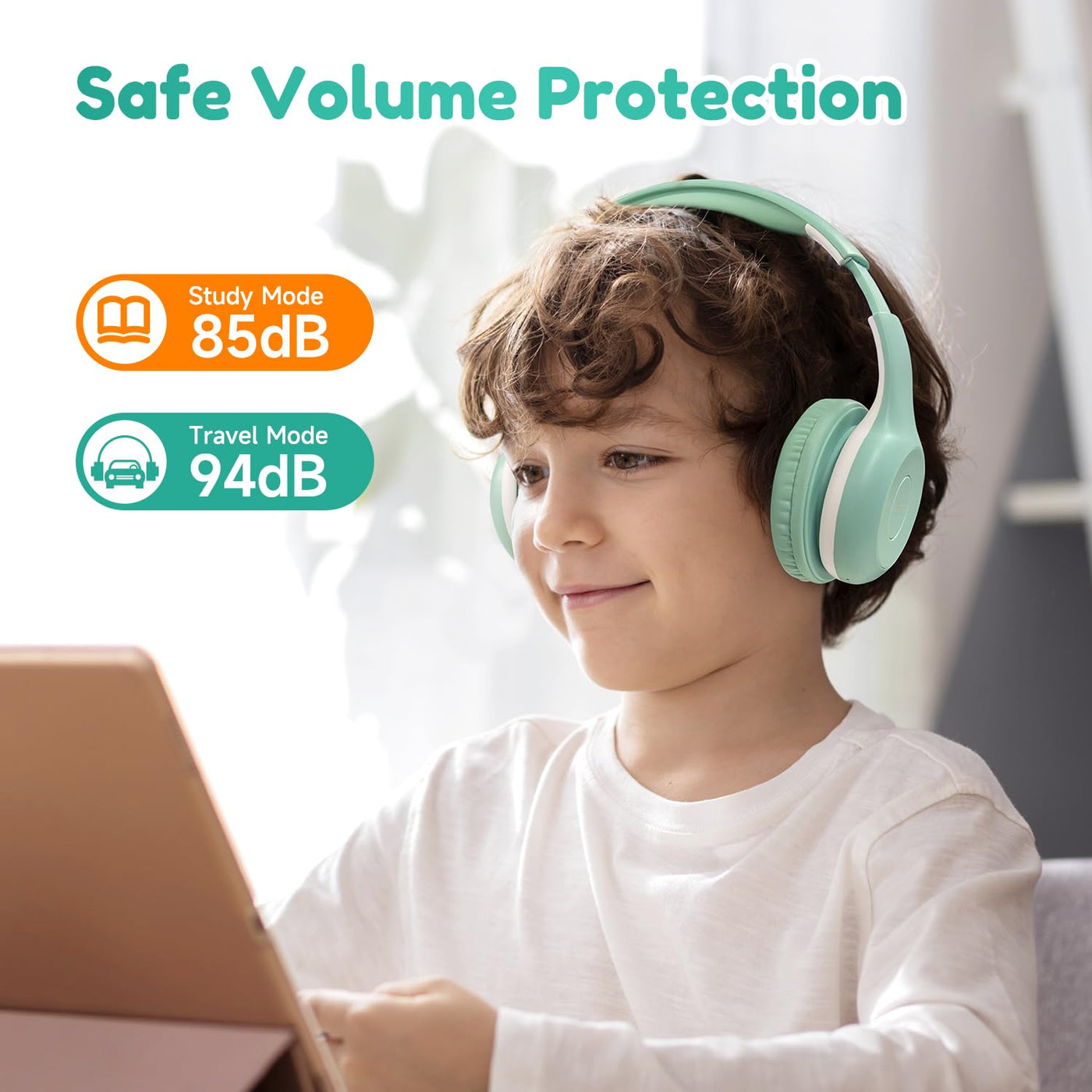 EarFun Bluetooth Kopfhörer Kinder, 85/94dB Lautstärkeregelung, HiFi Sound, HD-Mikrofon, 40 Std Akku, Faltbare, Einstellbar, Kopfhörer Kabellos Bluetooth Kinder für Schule/Reise/PC, Grün