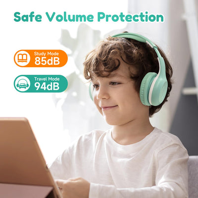EarFun Bluetooth Kopfhörer Kinder, 85/94dB Lautstärkeregelung, HiFi Sound, HD-Mikrofon, 40 Std Akku, Faltbare, Einstellbar, Kopfhörer Kabellos Bluetooth Kinder für Schule/Reise/PC, Grün