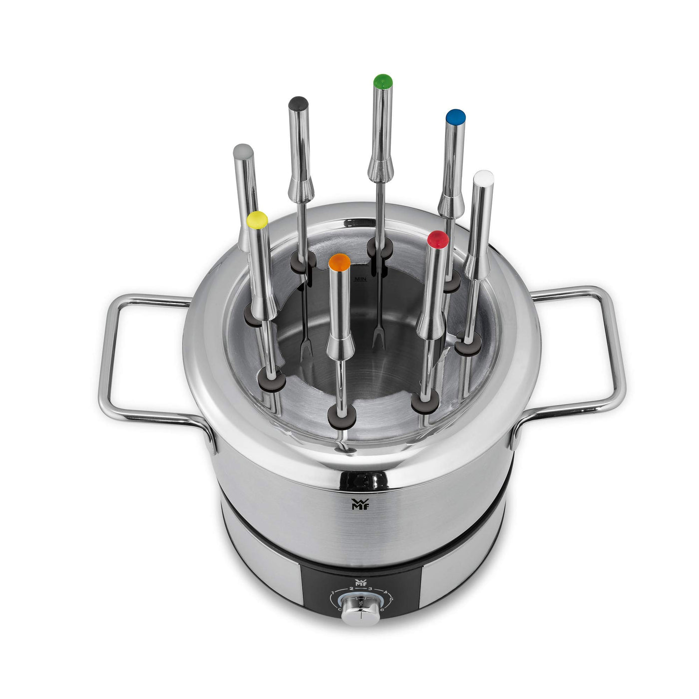 WMF Lono Fondueset für 8 Personen, Fondue elektrisch, 1400 W, Temperaturregulierung, Gabel-Halterung, Induktionstopf 1,2l, Hot Pot, edelstahl matt