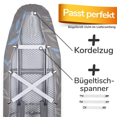 Super Soft 5 Schichten Turbo-Bügelbrettbezug 120x45, Made in Germany, ÖKOTEX Baumwoll-Polsterung, schneller mit Thermoreflexion, 5 Größen, EasyFit+Spanner, XL Fläche 120-125x38-45cm