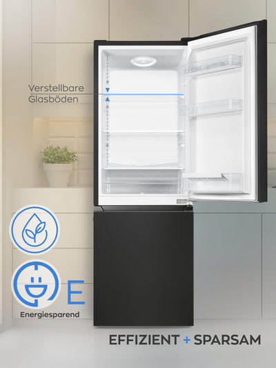 Heinrich´s Kühlgefrierkombination 175Liter, Kühlvolumen 122L, Gefrierfach 53L,LED Innenraumbeleuchtung, Kühlschrank Türanschlag wechselbar, leise 39dB,große Tiefkühlboxen, 7 Temperaturstufen, schwarz