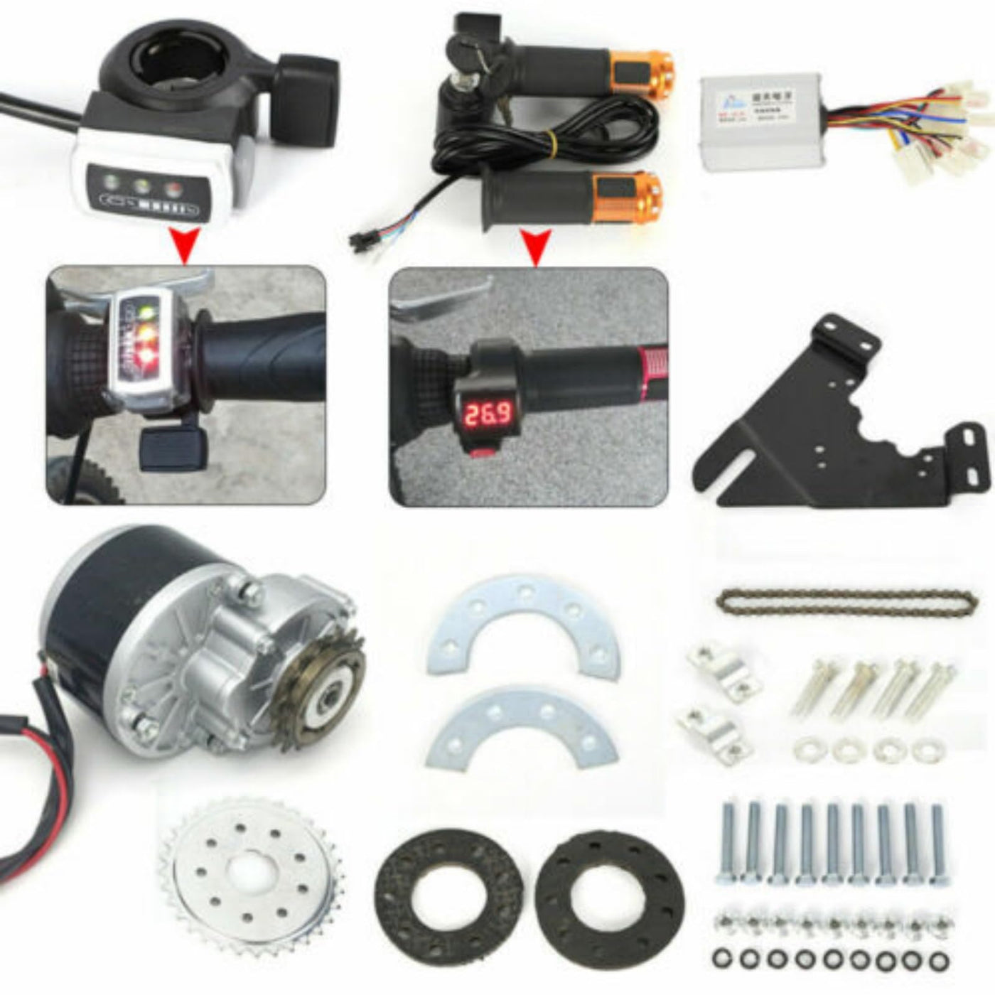 Konfiur 350W 24V Elektrofahrrad Umrüstsatz, E-Bike Hinterrad/Vorderrad Umbausatz Kit Fahrrad Motor Ebike Nachrüstsatz Ebike Conversion Kit, Antriebsset Mountainbike